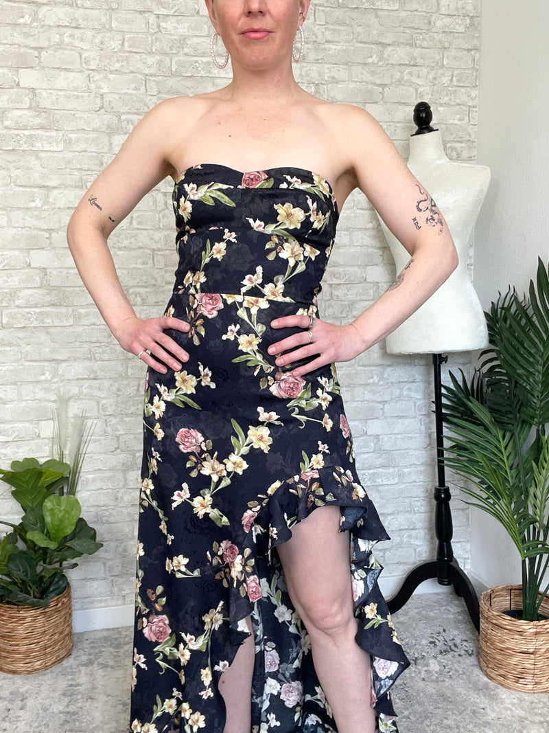 Valiq Black Floral Satin Dress