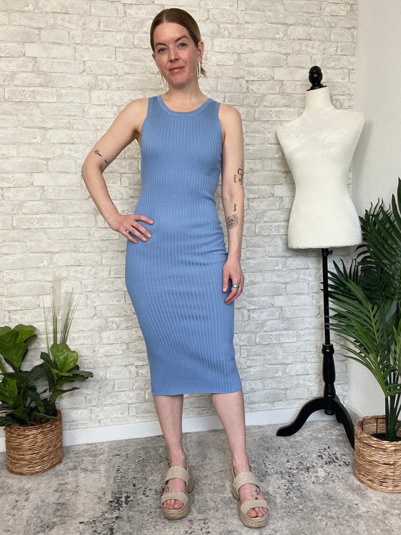 Plume Ribbed Dress Blue