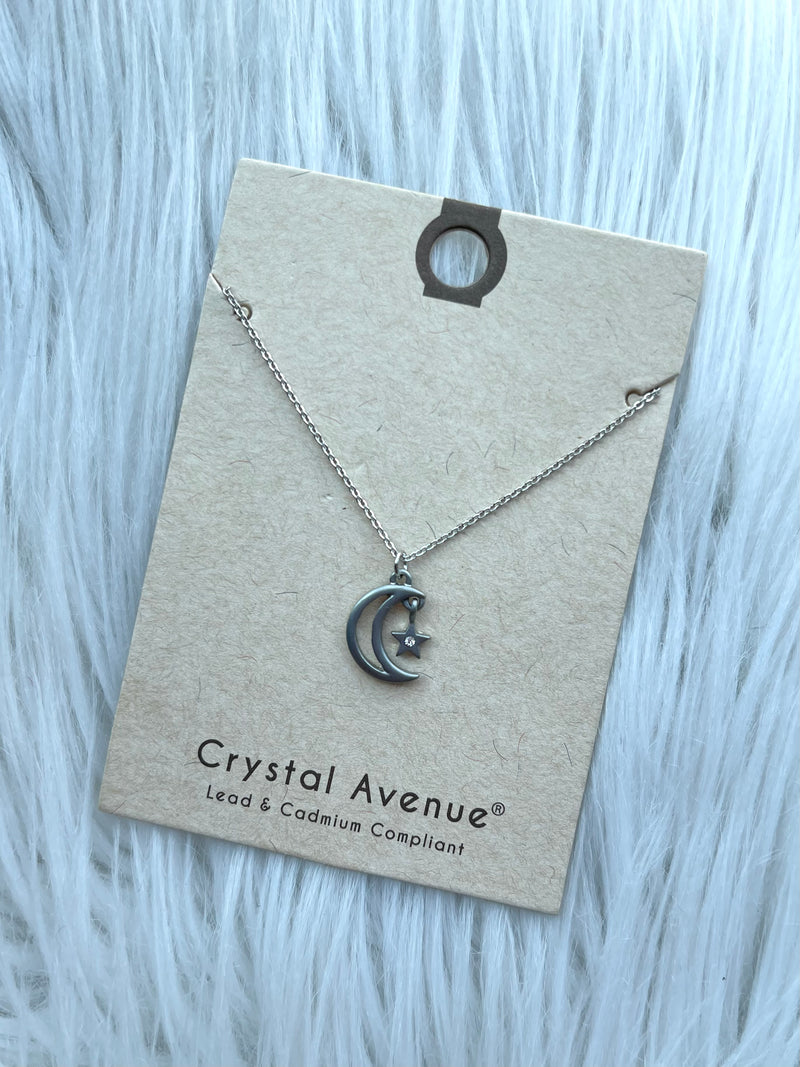 Star+Moon Pendant Necklace Silver