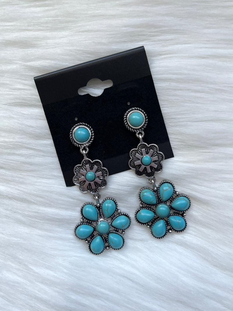 Turquoise Drop Down Flower Earrings