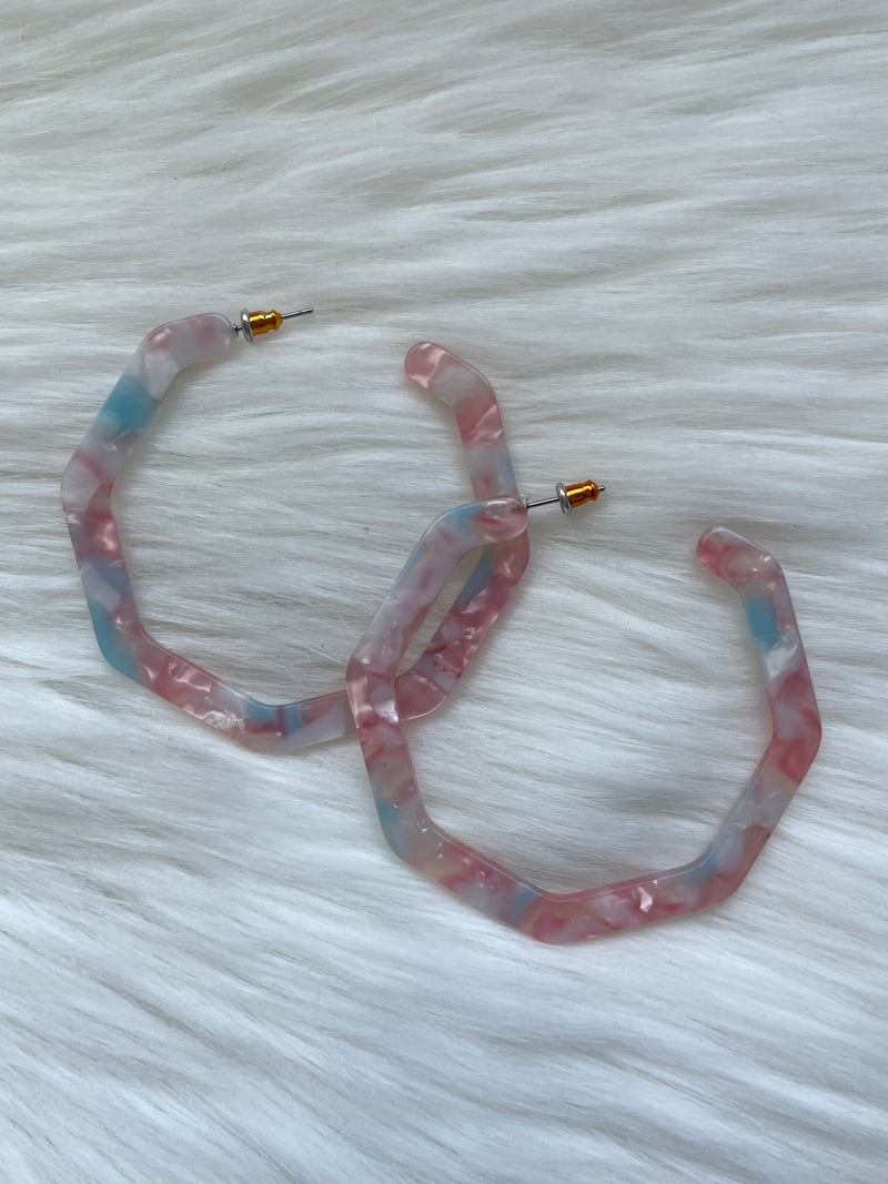 Large Acetate Pink/Blue Pearl Octagon Hoop