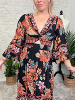 Madison Long Sleeve Twist Maxi Midnight Black+Ginger Floral