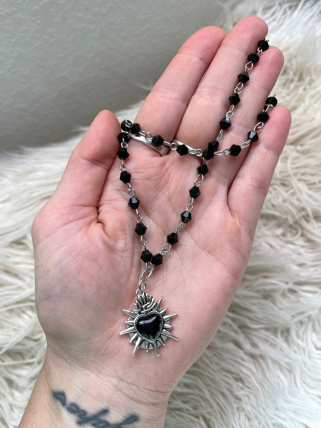 Black Crystal Layered Heart Pendant