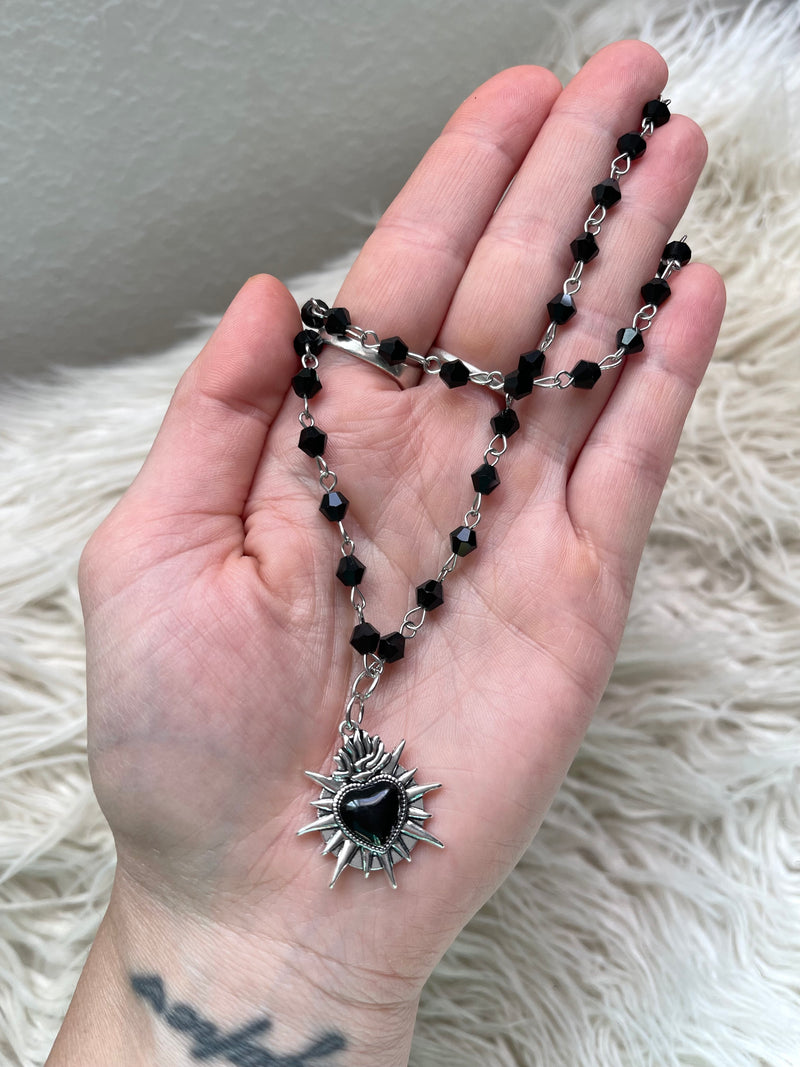 Black Crystal Layered Heart Pendant