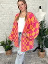 Millie Checker Print Cardigan Pink+Orange
