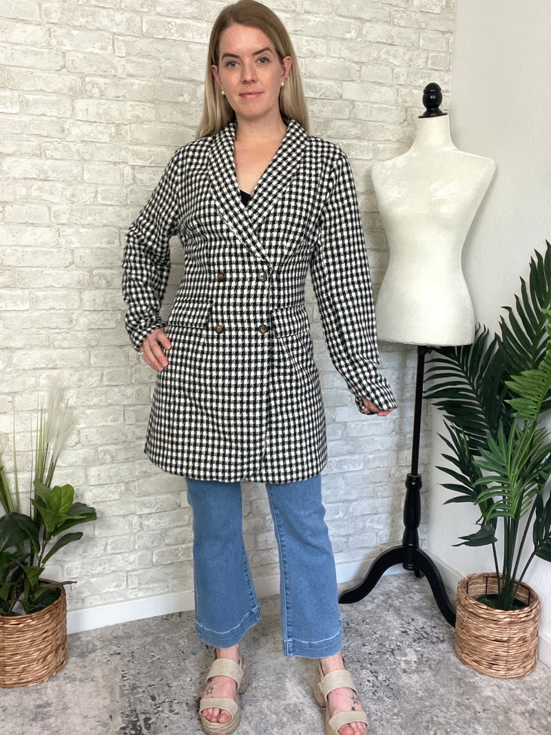 Khloe Jacket Black + White Houndstooth