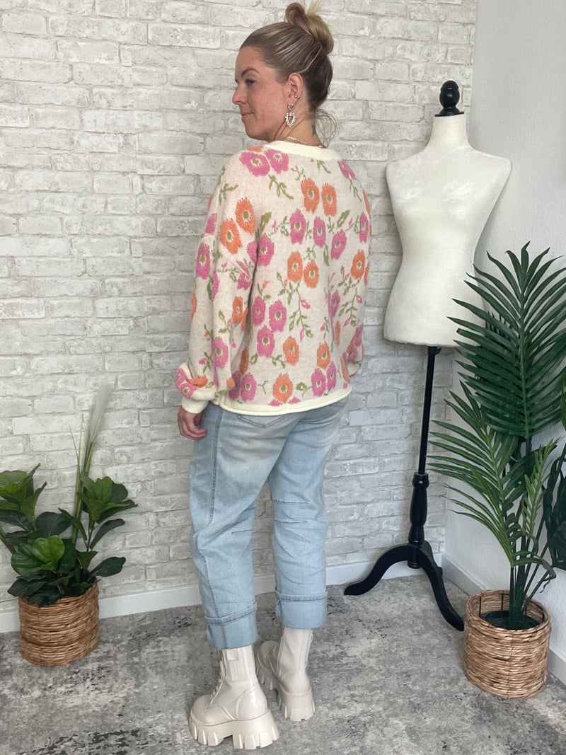 Tina Orange/Pink Floral Print Pullover