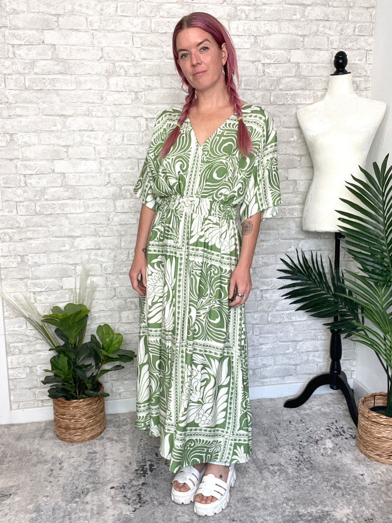 Flor Green Maxi Kimono Dress