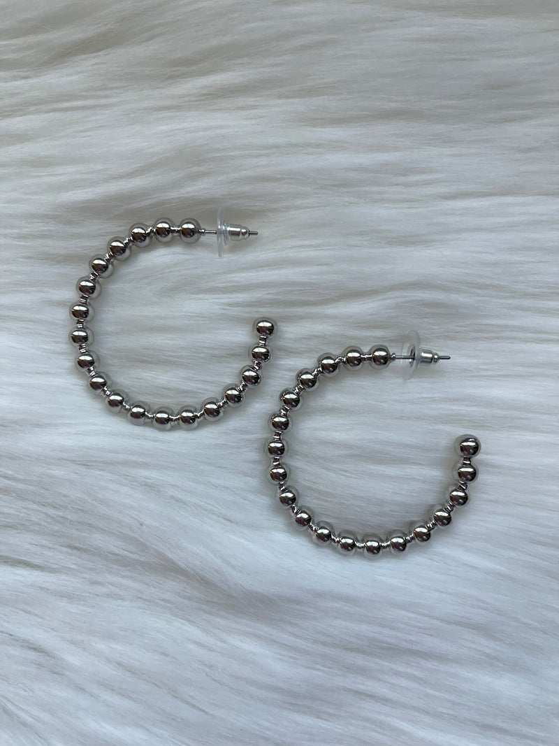 Silver Beaded Textured Hoop