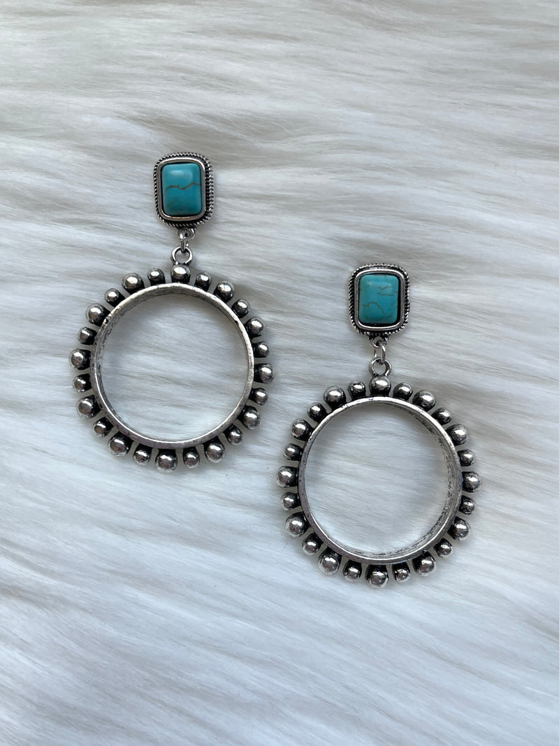 Turquoise Drop Down Hoop Earrings