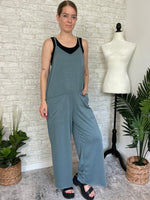 Elaine Full Length Blue Terrycloth Jumpsuit