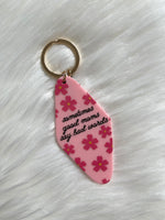 Floral Print Good Moms Say Bad Words Motel Keychain Pink