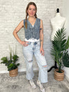 Tizzy Daisy Print Denim Vest