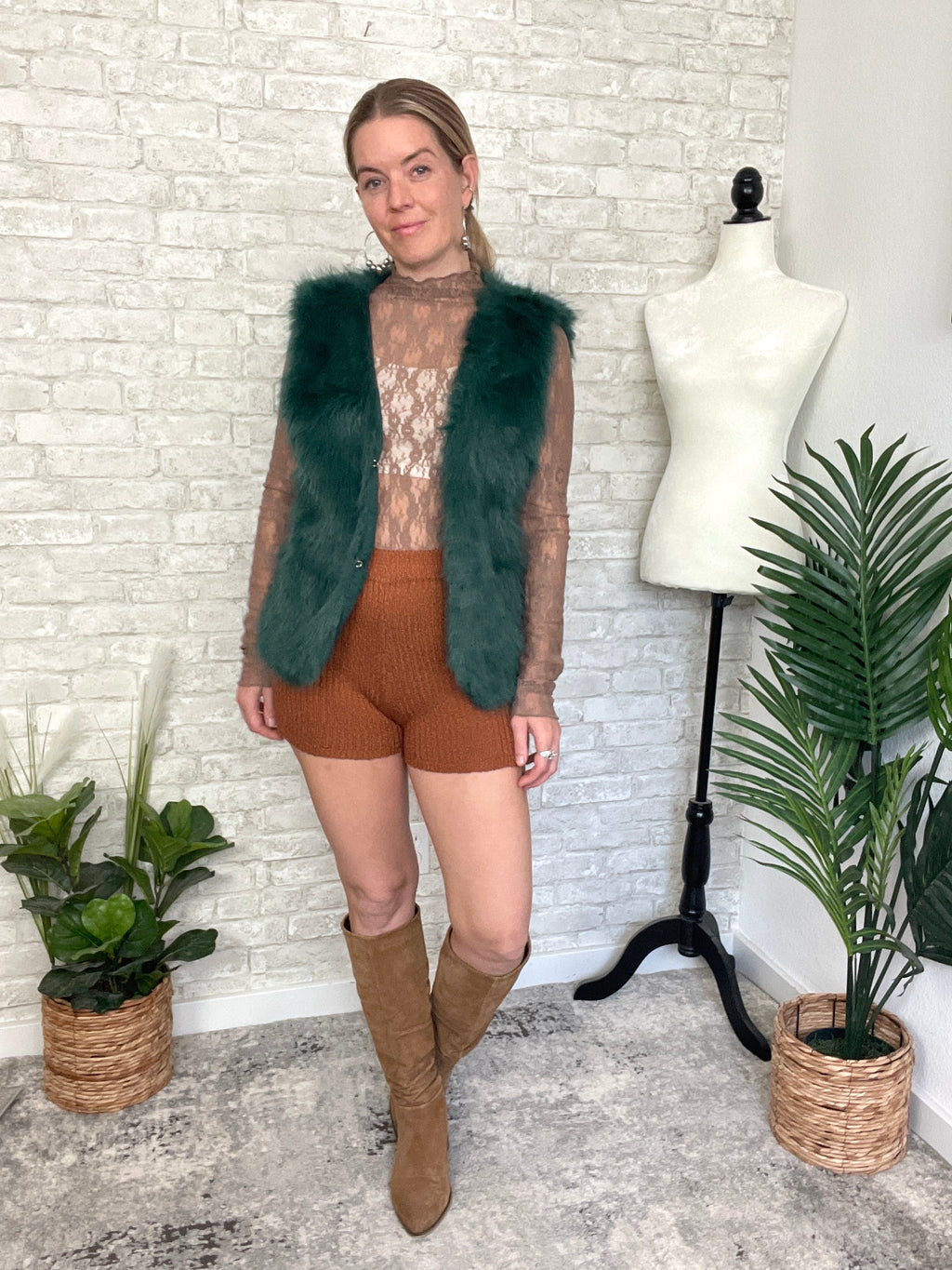 Rochelle Fuzzy Vest Green