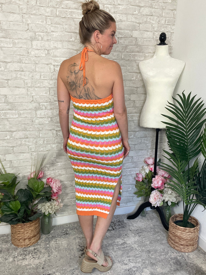 multicolor knit dress Poppy complete with a mini silhouette Multicolored knit dress Multicolor For