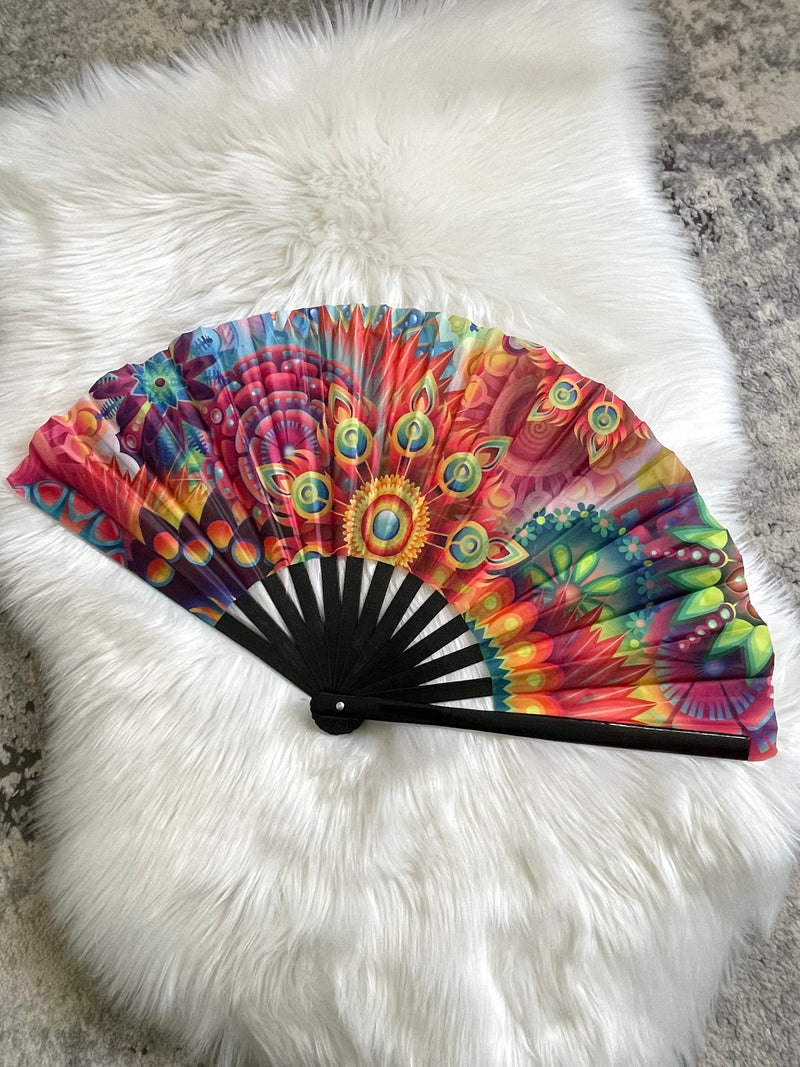 Abstract Rainbow Floral Festival Fan