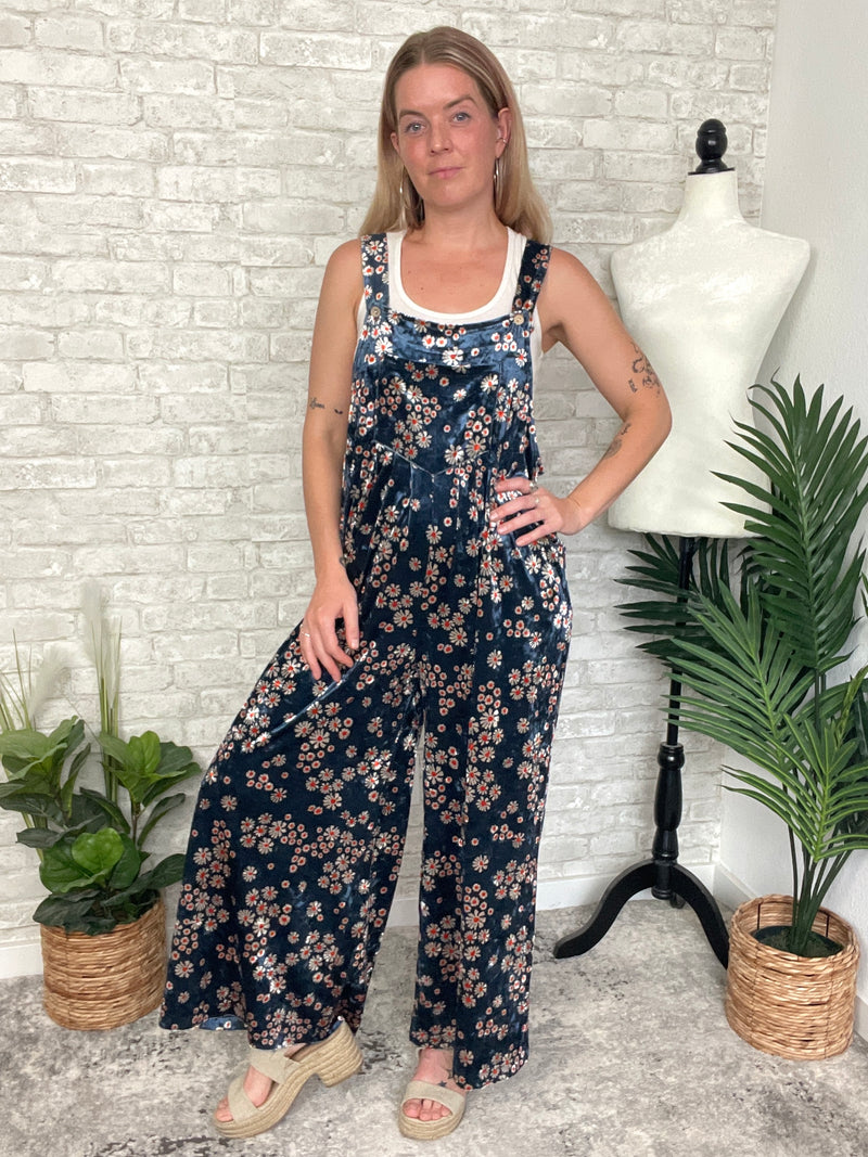 Daisy Navy Velvet Overall