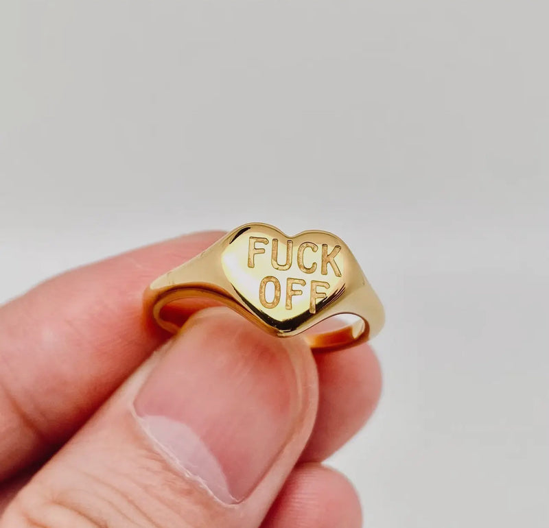 Fuck Off Heart Ring Size 6