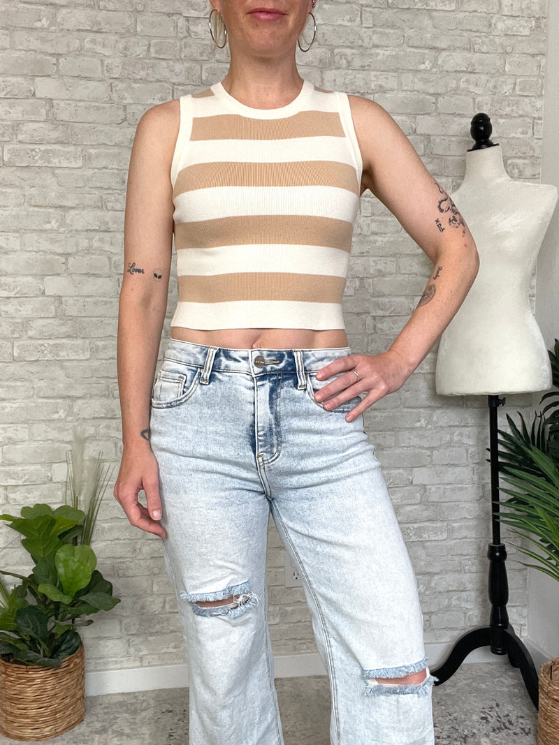 Kelly Taupe+Cream Stripe Tank