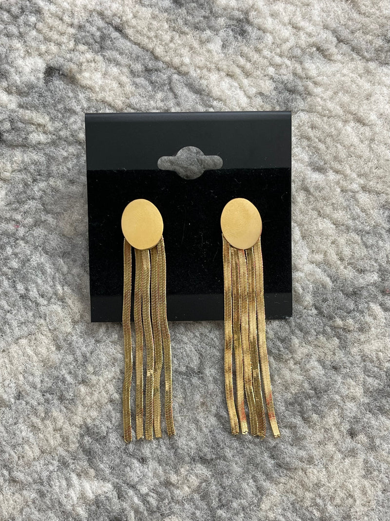 Oval Disc Snake Chain Earrings Gold