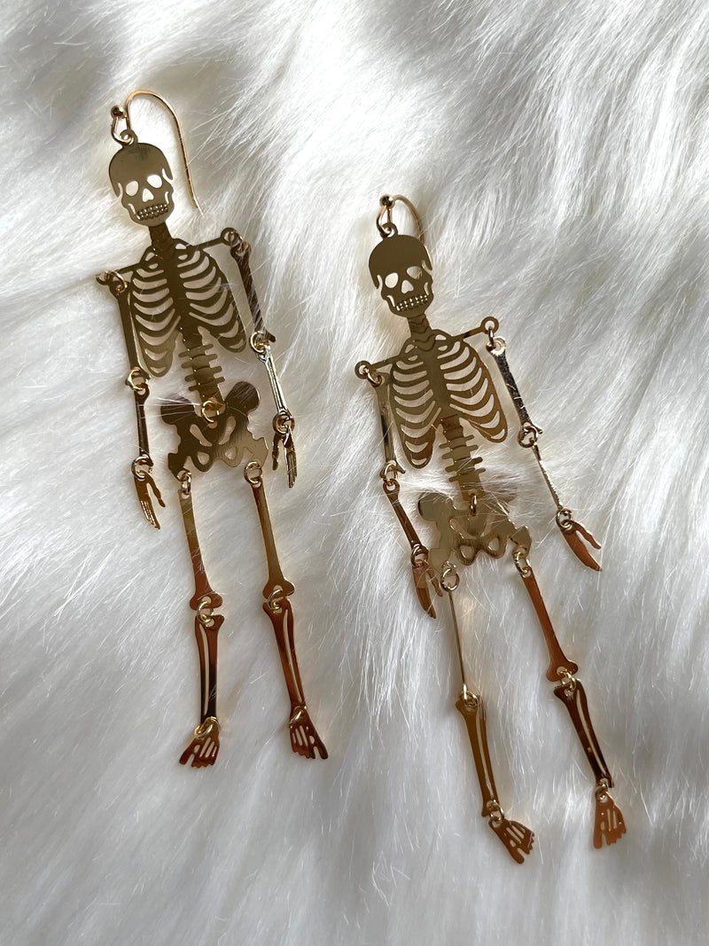 Dancing Skeleton Earrings Gold