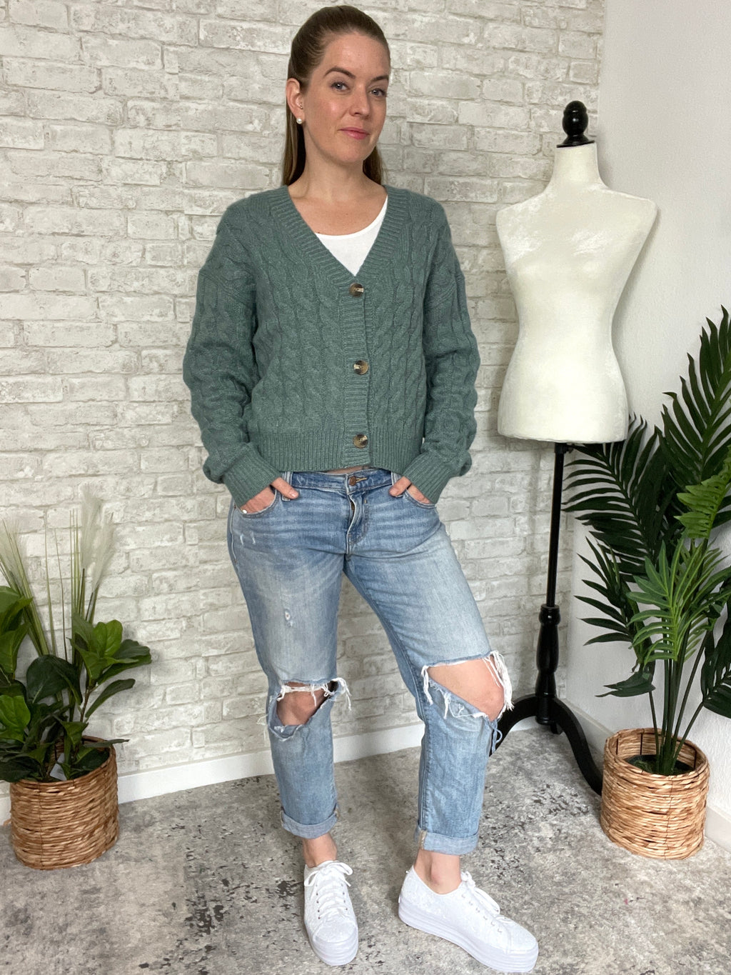 Cherry Blossom Cardigan Teal Green