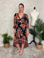 Madison Long Sleeve Twist Maxi Midnight Black+Ginger Floral