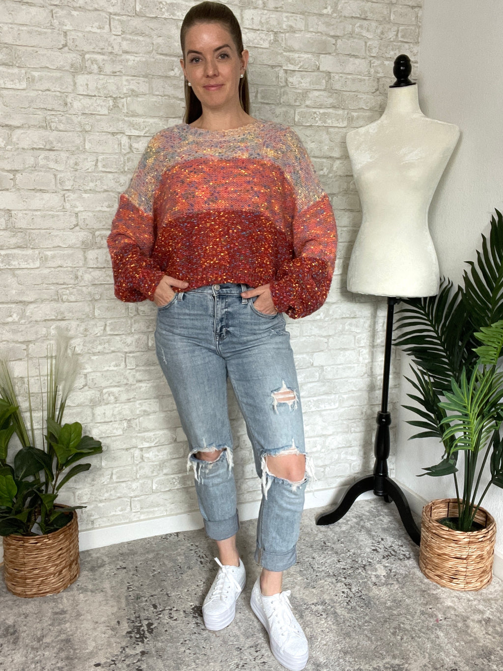 Stevie Red Rainbow Chip Sweater