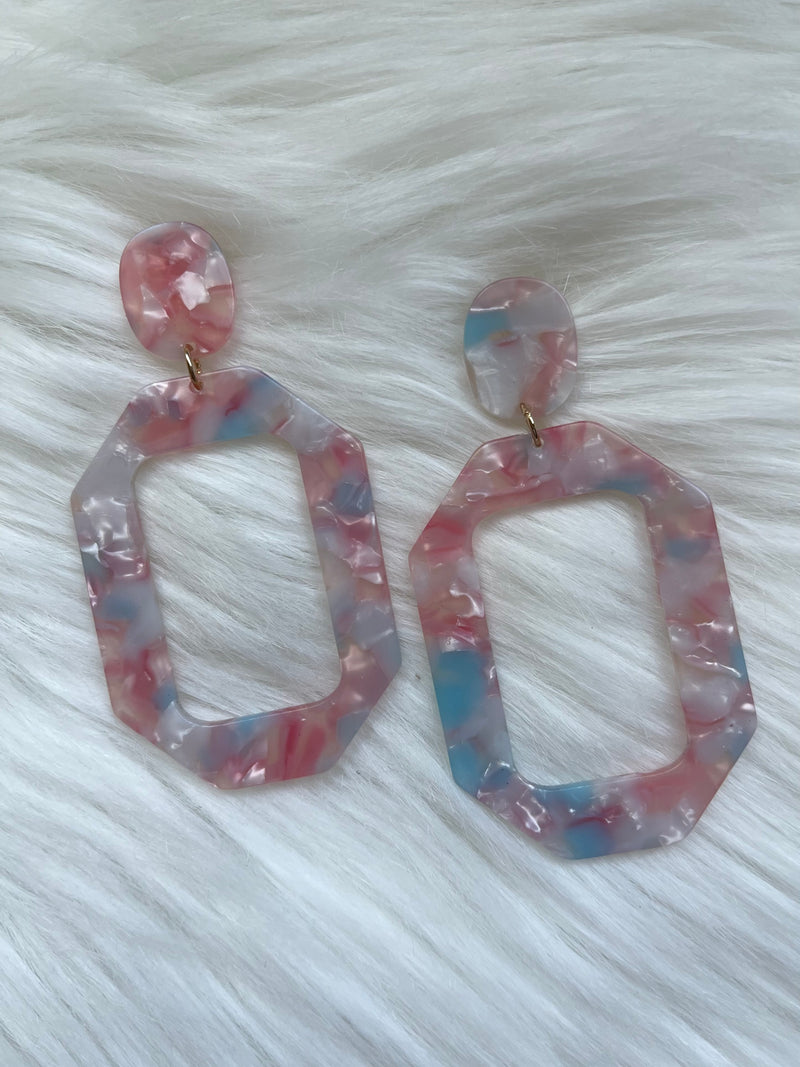 Pink/Blue Pearl Rectangle Octagon Drop Earring