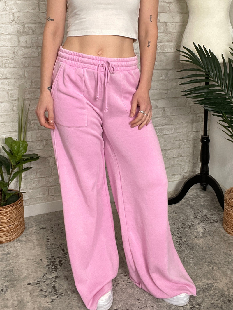 Lindsay Wide Leg Sweatpants Pink