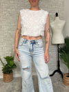 3D Floral Petal Crop Top White
