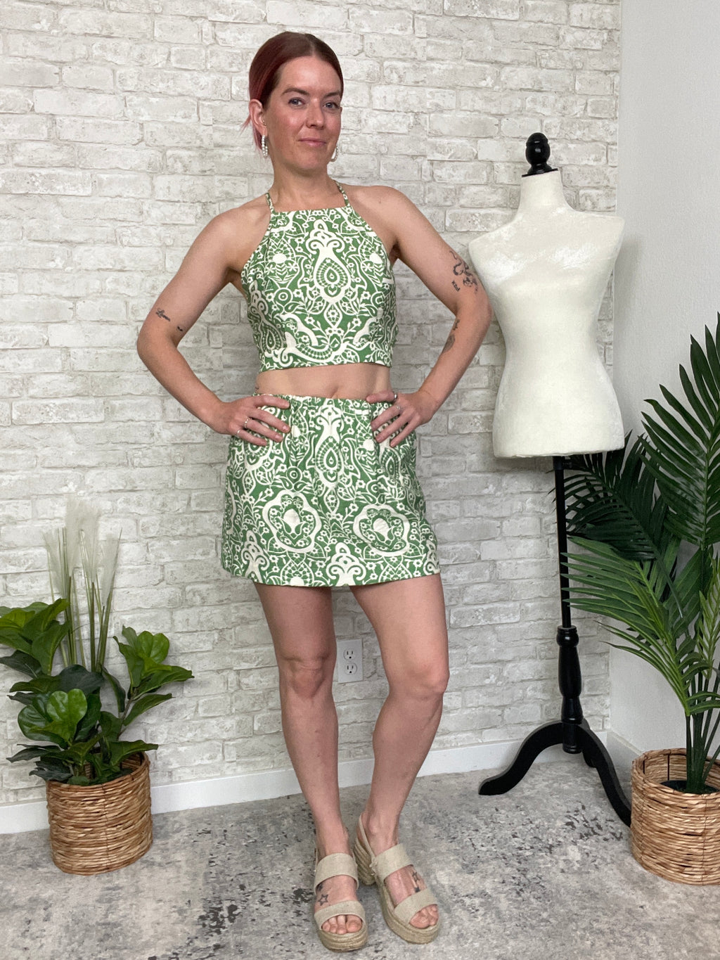 Angie Green Print Skort Set