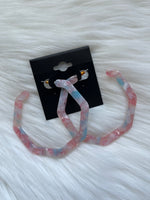 Large Acetate Pink/Blue Pearl Octagon Hoop