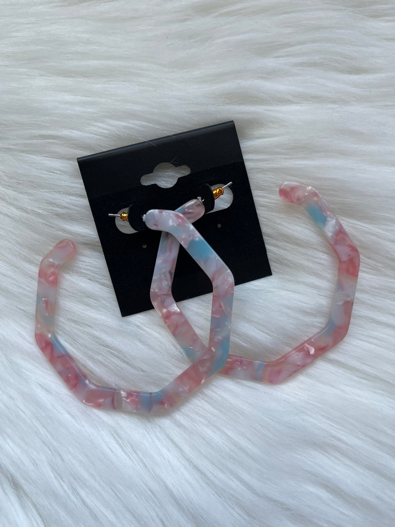 Large Acetate Pink/Blue Pearl Octagon Hoop