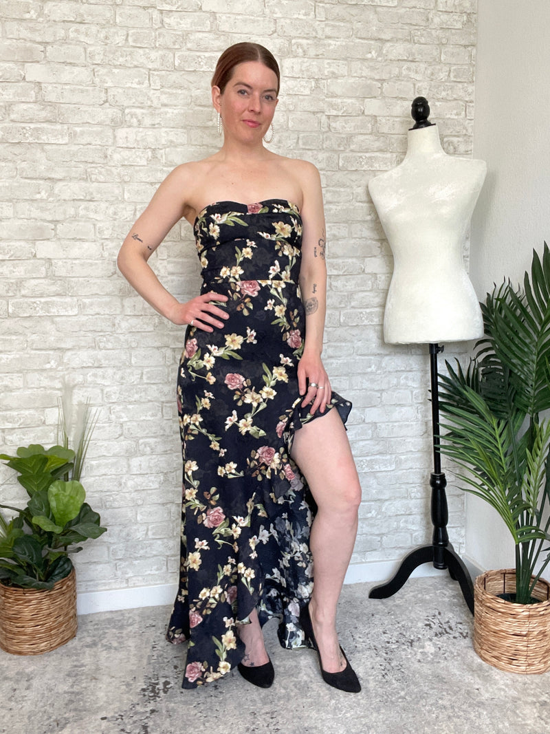 Valiq Black Floral Satin Dress