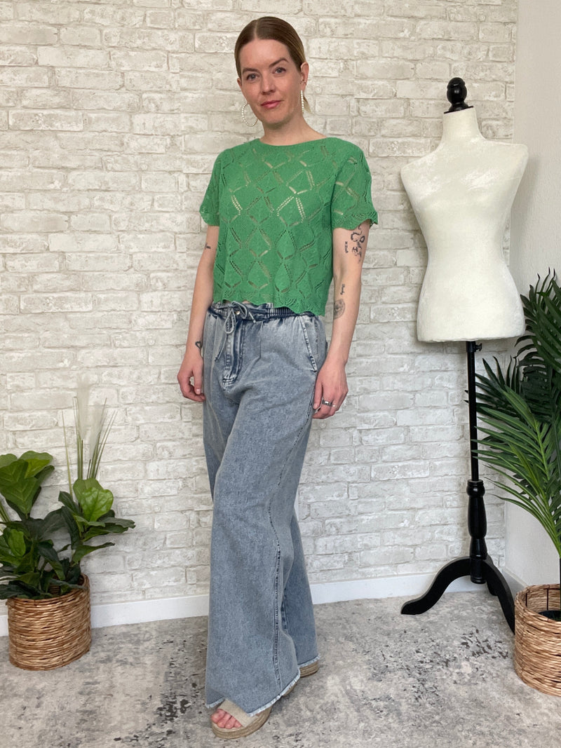 Druna Wide Leg Jeans W/ Tie