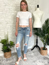 Mid-rise Distressed Girlfriend Slim Fit Denim