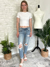 Mid-rise Distressed Girlfriend Slim Fit Denim