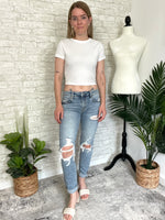 Mid-rise Distressed Girlfriend Slim Fit Denim
