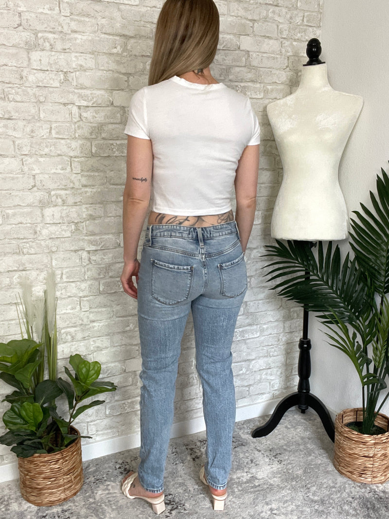 Mid-rise Distressed Girlfriend Slim Fit Denim