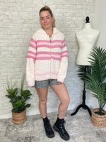 Zelda Zip Up Knit Cardigan - Pink Combo