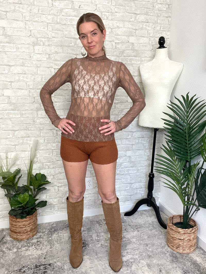 Ophelia Lace Fitted Top Mocha