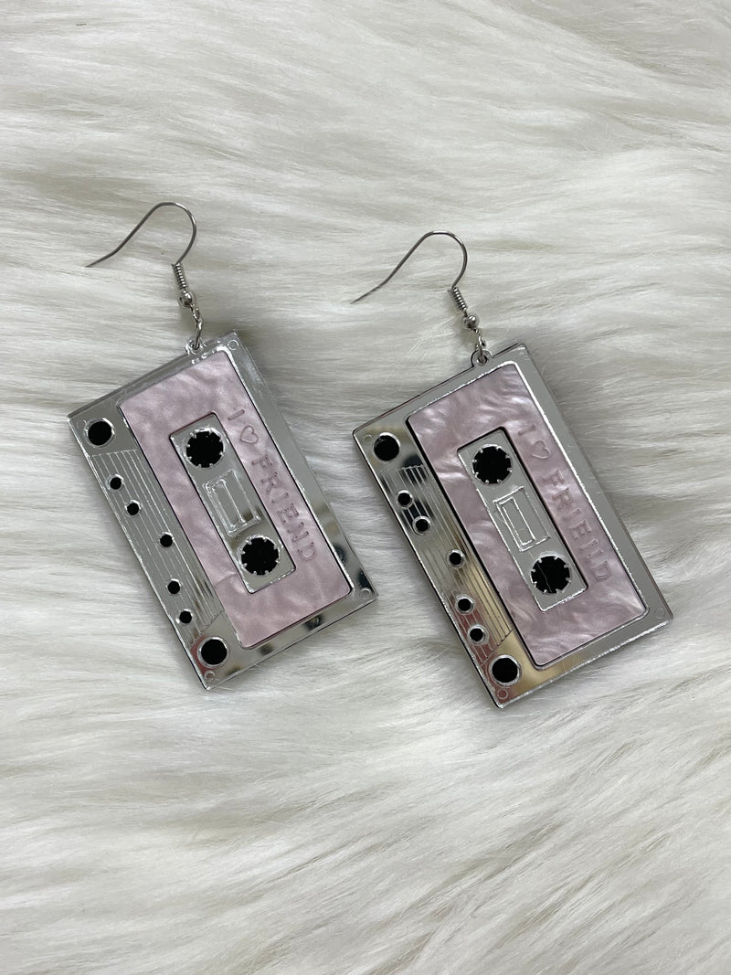 Retro Cassette Earrings Silver