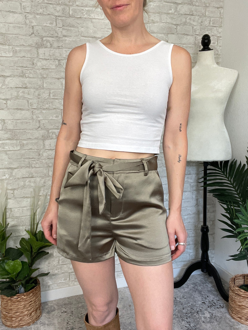 Jones Satin Olive Suit Set Bottoms