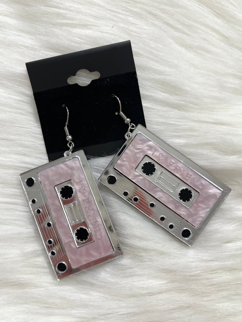 Retro Cassette Earrings Silver