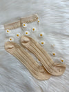 Sheer Floral Socks - Beige