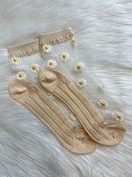 Sheer Floral Socks - Beige