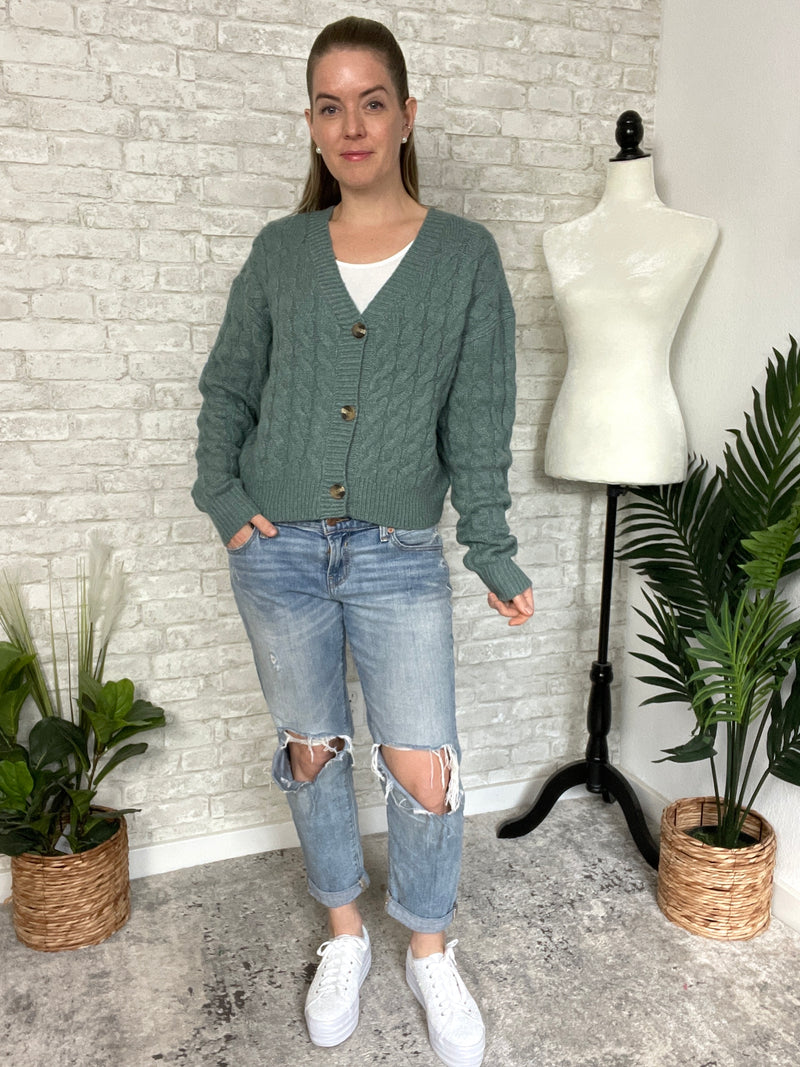 Cherry Blossom Cardigan Teal Green