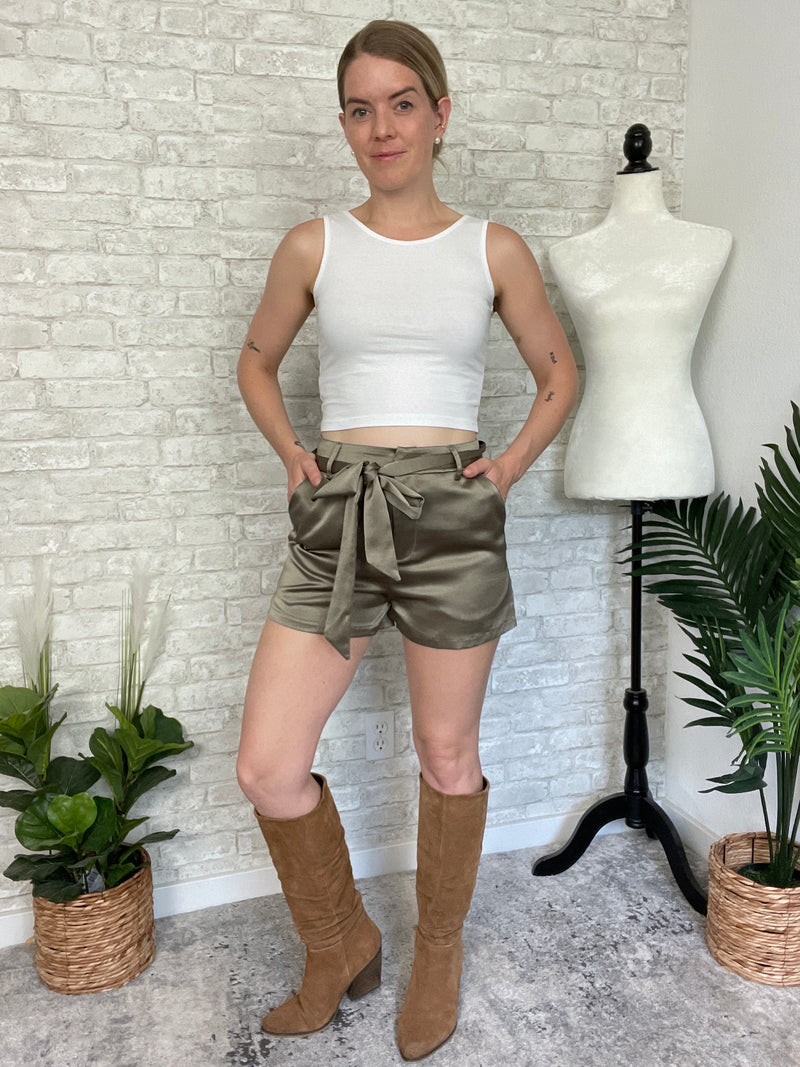 Jones Satin Olive Suit Set Bottoms