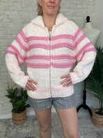 Zelda Zip Up Knit Cardigan - Pink Combo